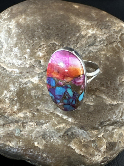Blue Turquoise Purple Spiny Oyster Navajo Sterling Silver Ring Size 6 18204