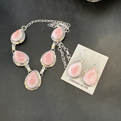 Navajo Pink Conch Choker Lariat Necklace Pendant Earrings 19” 18637