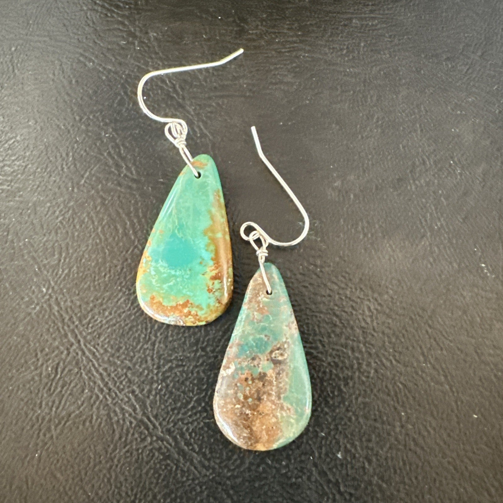 Green Turquoise Teardrop Sterling Silver Beads Navajo Earrings 1" 19041