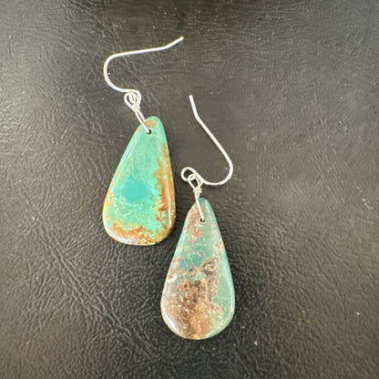 Green Turquoise Teardrop Sterling Silver Beads Navajo Earrings 1" 19041