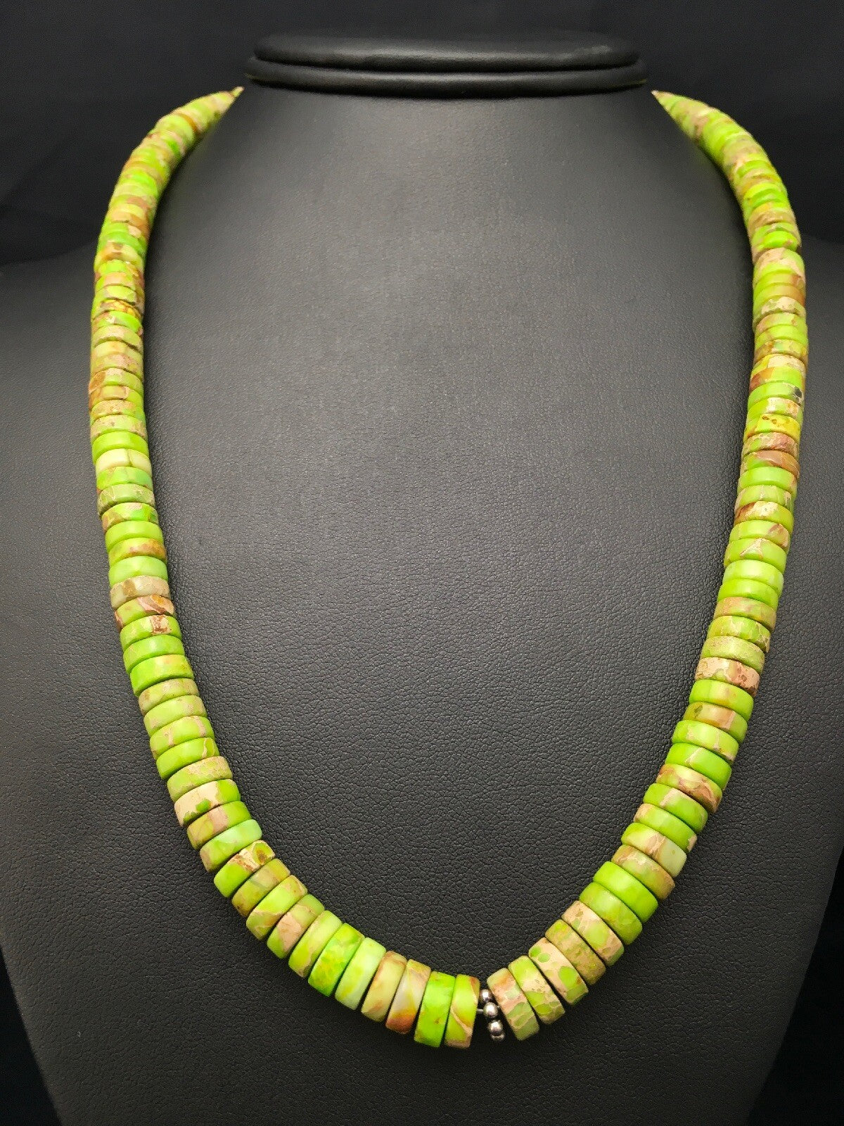 Native Green Gaspeite Stabilized Navajo Sterling Silver Necklace 20" 04337