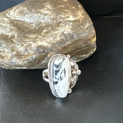 Mens Womens White Buffalo Turquoise Navajo Sterling Silver Ring Size 10 18101