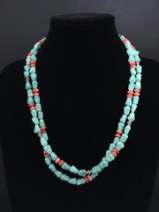 Turquoise Spiny Nugget Bead 2 Strands Necklace 22" | Sterling Silver | Authentic Native American Handmade | 01352