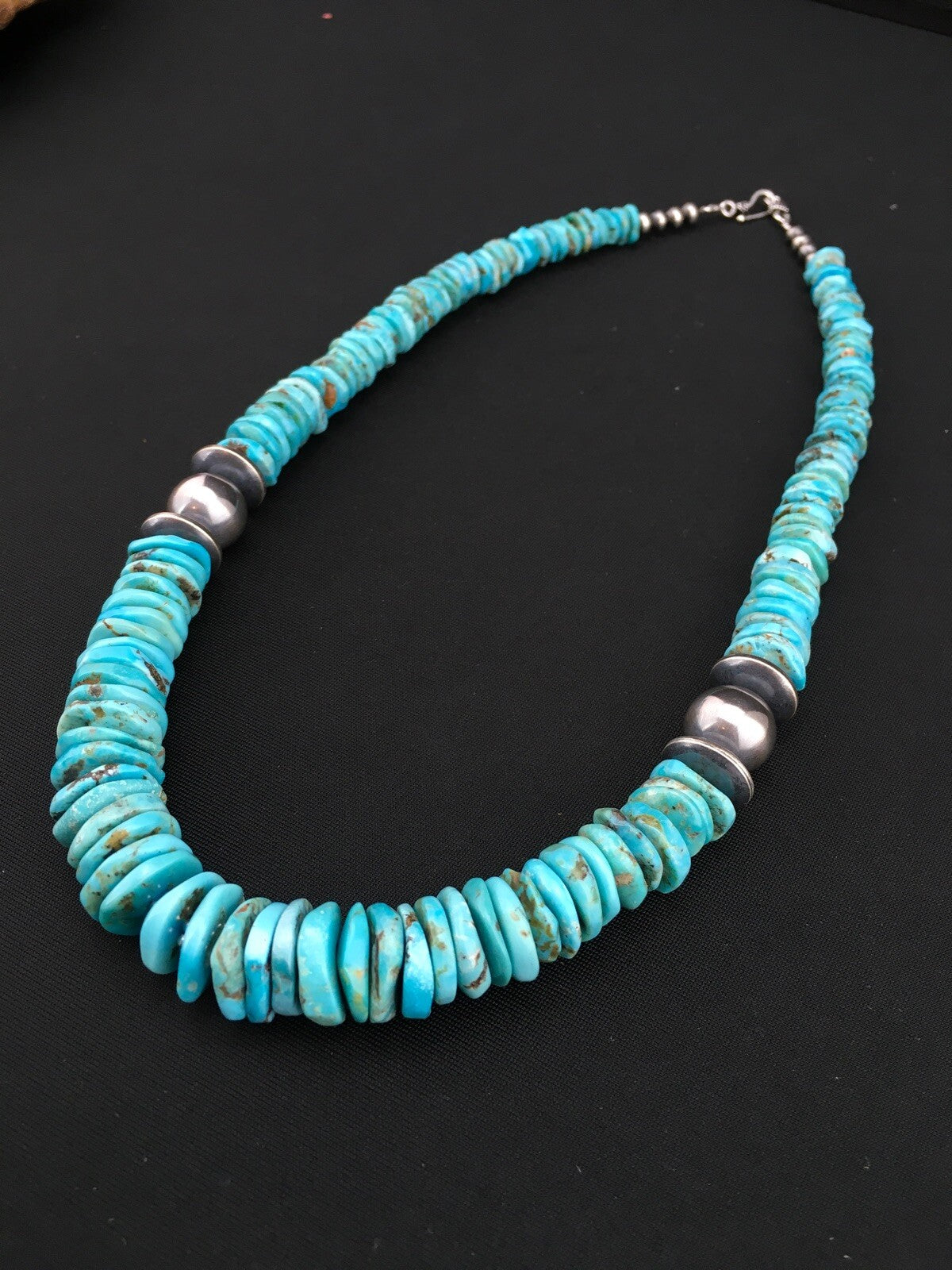 Native Blue Graduated Turquoise Navajo Sterling Silver Necklace 20" 04809