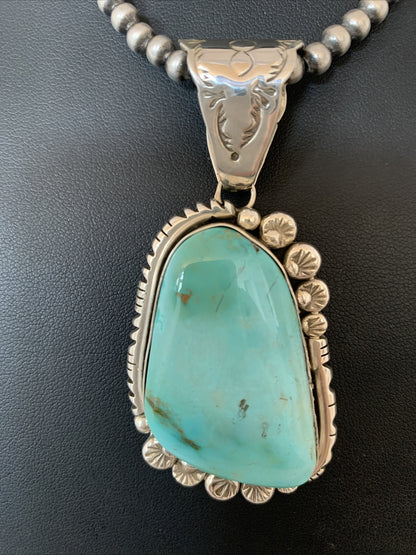 Mens Royston Turquoise Pendant Navajo Pearls Sterling Silver Necklace 02111N