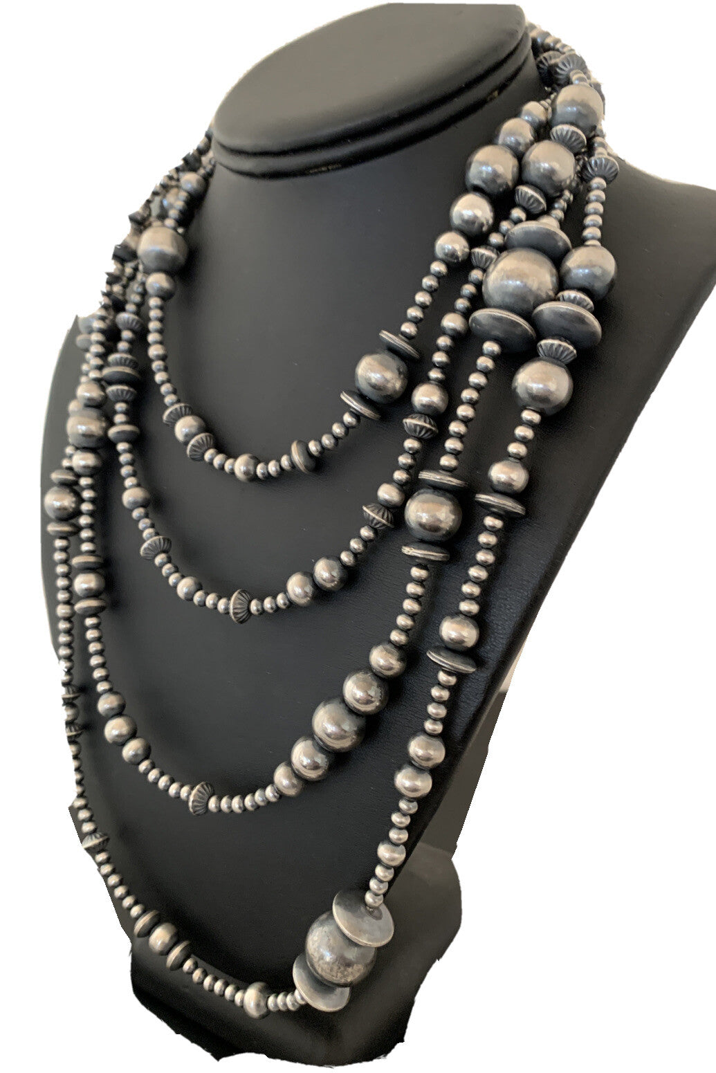 Native American Sterling Silver Navajo Mixed Beads 80" Necklace 92326