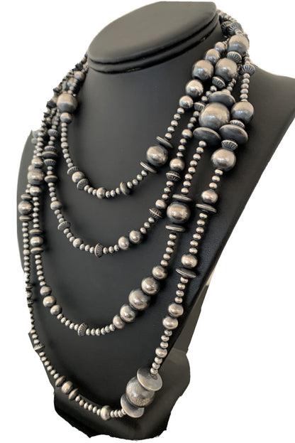 Native American Sterling Silver Navajo Mixed Beads 80" Necklace 92326