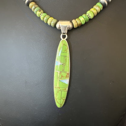 WoMens Green Gaspeite Turquoise Opal Pendant Sterling Silver Necklace 18666