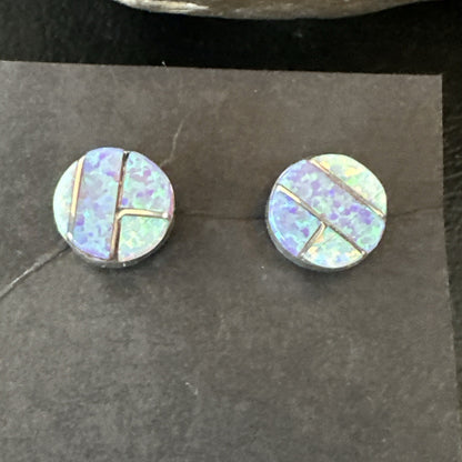 Multicolor Opal Navajo Handmade Sterling Silver Inlay Post Earrings 18719