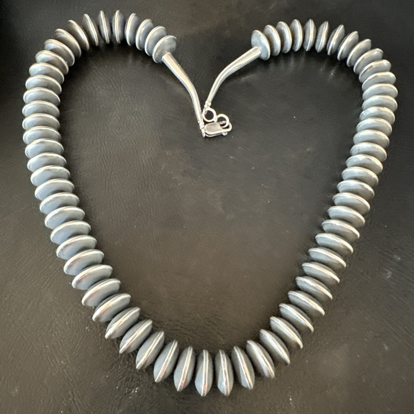 Statement Flat 14mm Rondelle Sterling Silver Beads Necklace 20” 19023