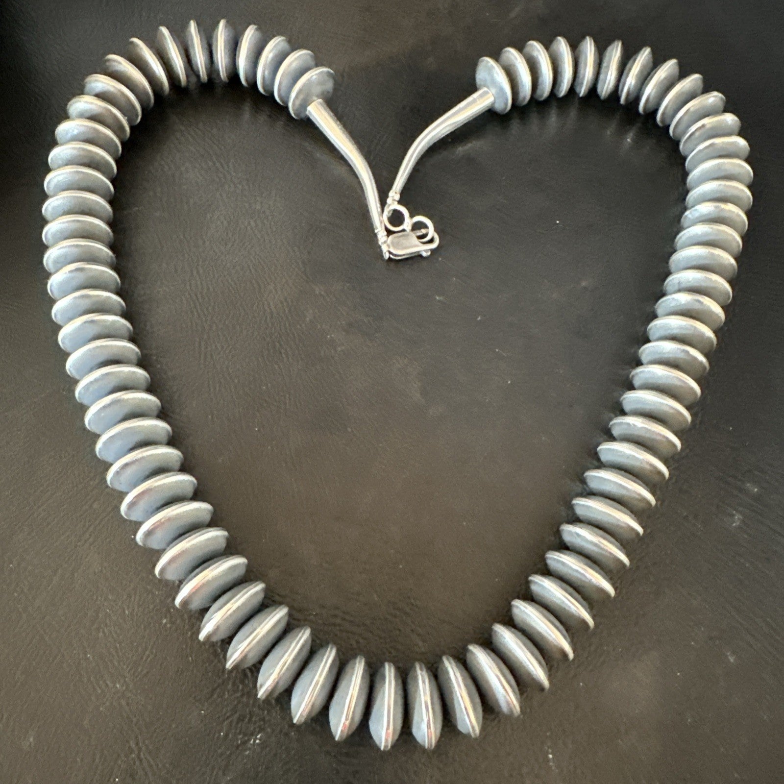 Statement Flat 14mm Rondelle Sterling Silver Beads Necklace 20” 19023