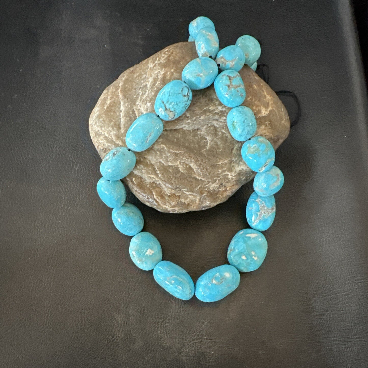 Authentic Blue Sleeping Beauty Graduated Turquoise Nugget Strand 18” 18499