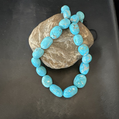 Authentic Blue Sleeping Beauty Graduated Turquoise Nugget Strand 18” 18499
