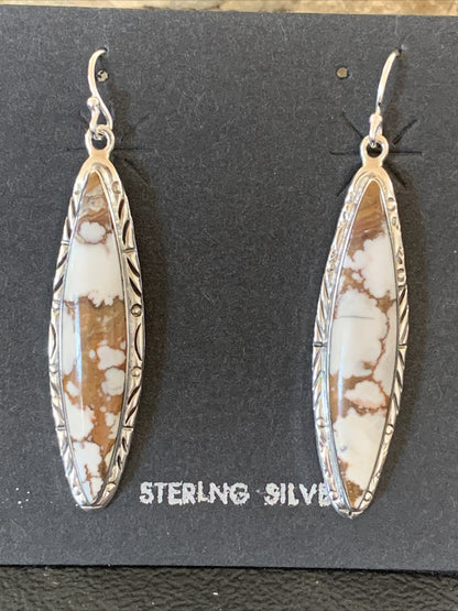 Native American Navajo Sterling Silver Wild Horse Turquoise Earrings 1378