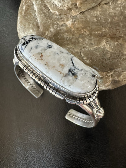 White Buffalo Turquoise Navajo Sterling Silver Cuff Bracelet 7" 19381