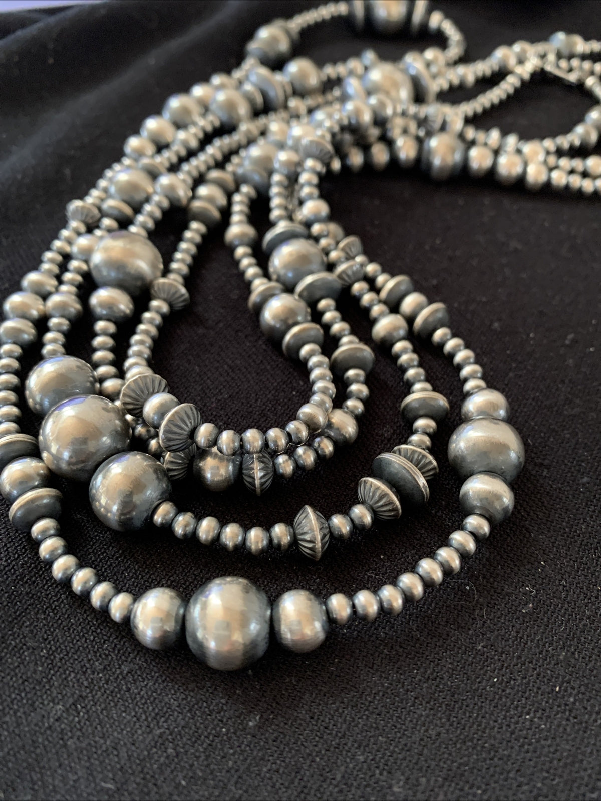 Native American Sterling Silver Navajo Mixed Beads 80" Necklace 92326