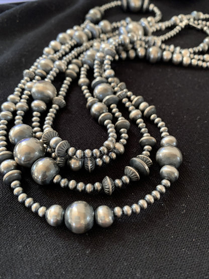 Native American Sterling Silver Navajo Mixed Beads 80" Necklace 92326