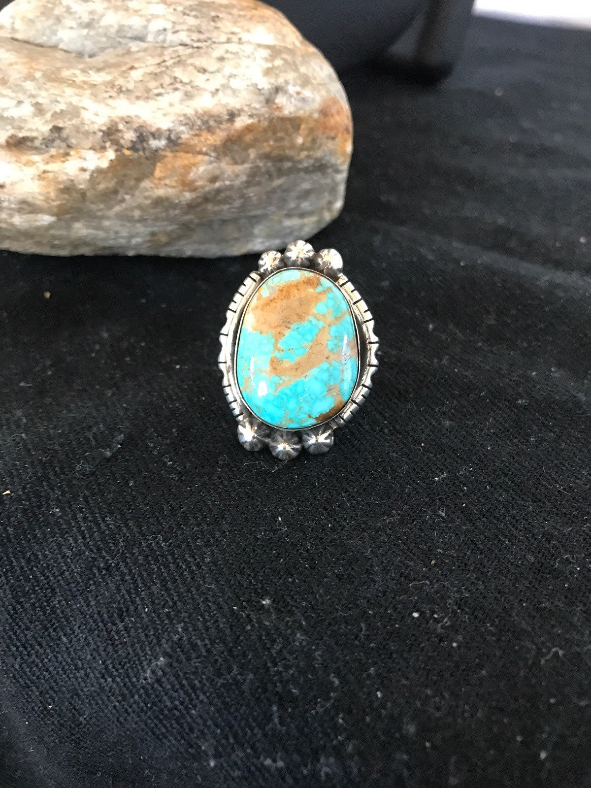 Blue Turquoise #8 Navajo Indian Sterling Silver Ring Size 5.5 3531