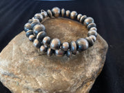 Navajo Pearls Mixed Bead Stainless Wrap Bracelet 8" | Sterling Silver | Authentic Native American Handmade | 11808