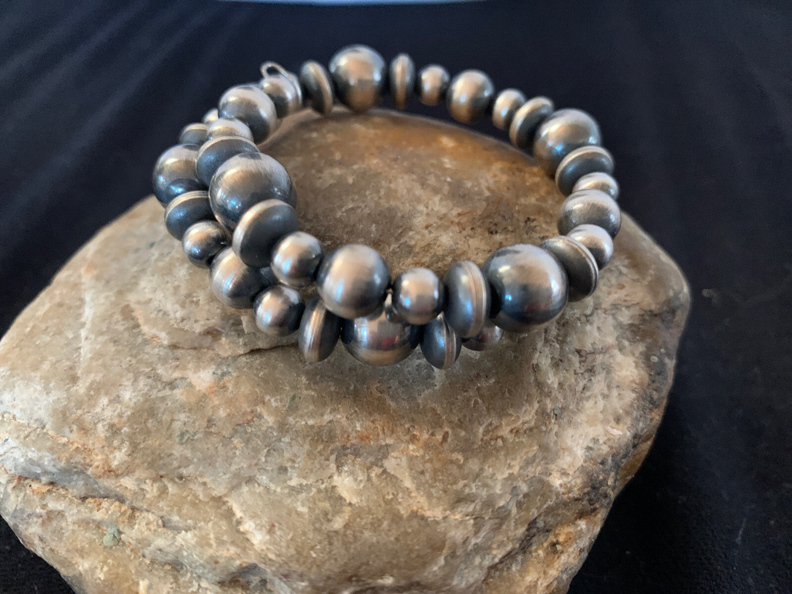 Navajo Pearls Sterling Silver Mixed Bead Stainless Wrap Bracelet 8" 11808
