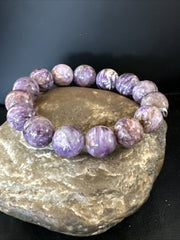 Purple Charoite 12mm Stretch Elastic Bracelet Adjustable | Authentic Native American Handmade | 18870
