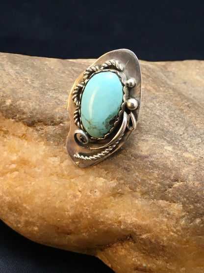 Blue Turquoise Navajo Sterling Silver Ring Size 7.25 02510