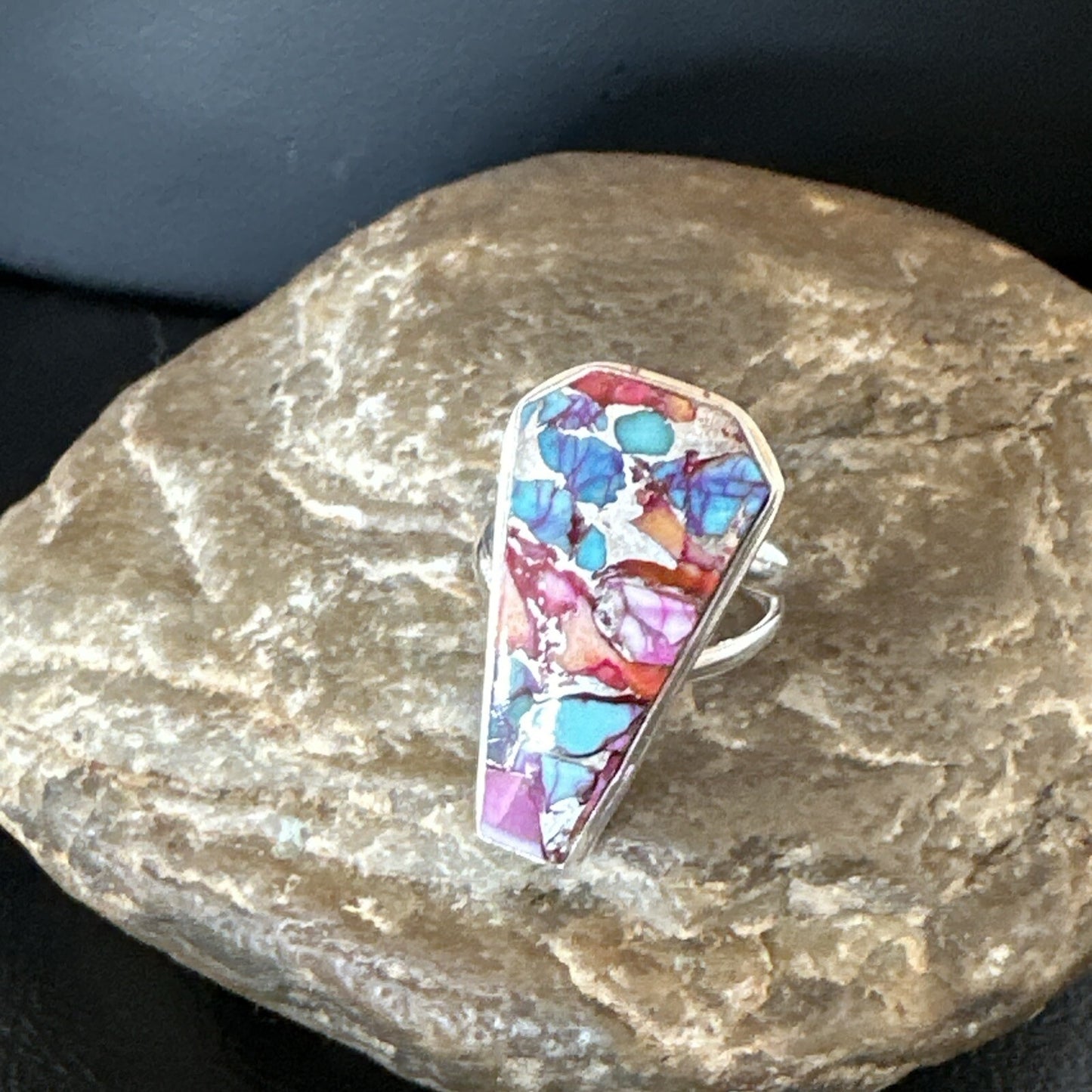 Blue Turquoise Spiny Oyster Navajo Sterling Silver Ring Size 8 18220