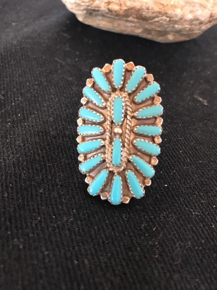 Blue Turquoise Southwestern Sterling Silver Cluster Ring Size 7.5 03471