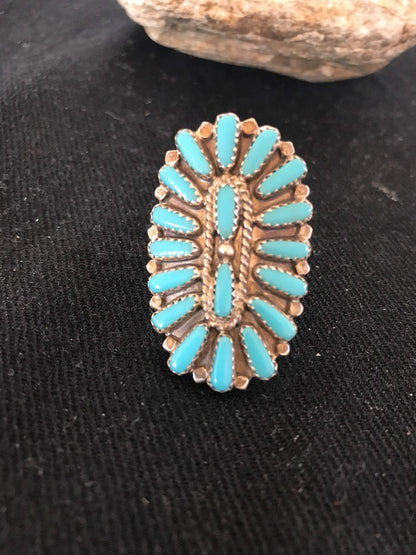 Blue Turquoise Southwestern Sterling Silver Cluster Ring Size 7.5 03471