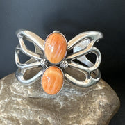 Butterfly Orange Spiny Oyster Navajo Cuff Bracelet | Sterling Silver | Authentic Native American Handmade | 18571