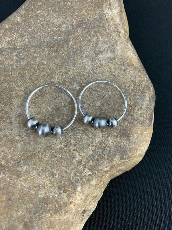 Beads Hoop Earrings | Sterling Silver | Authentic Native American Handmade | 03755