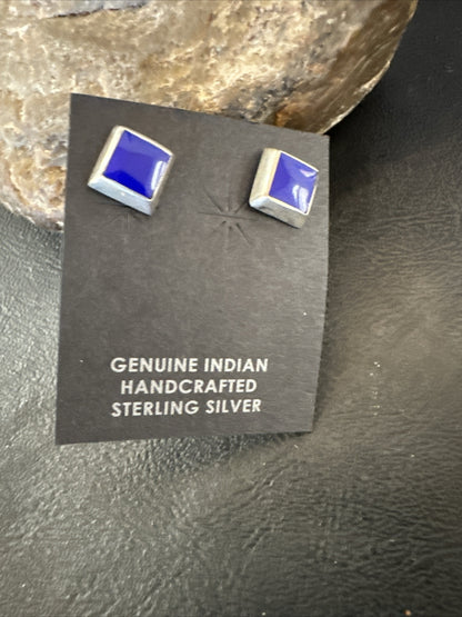 Blue Lapis Sterling Silver  Post Stud Earrings 0.25" 1063