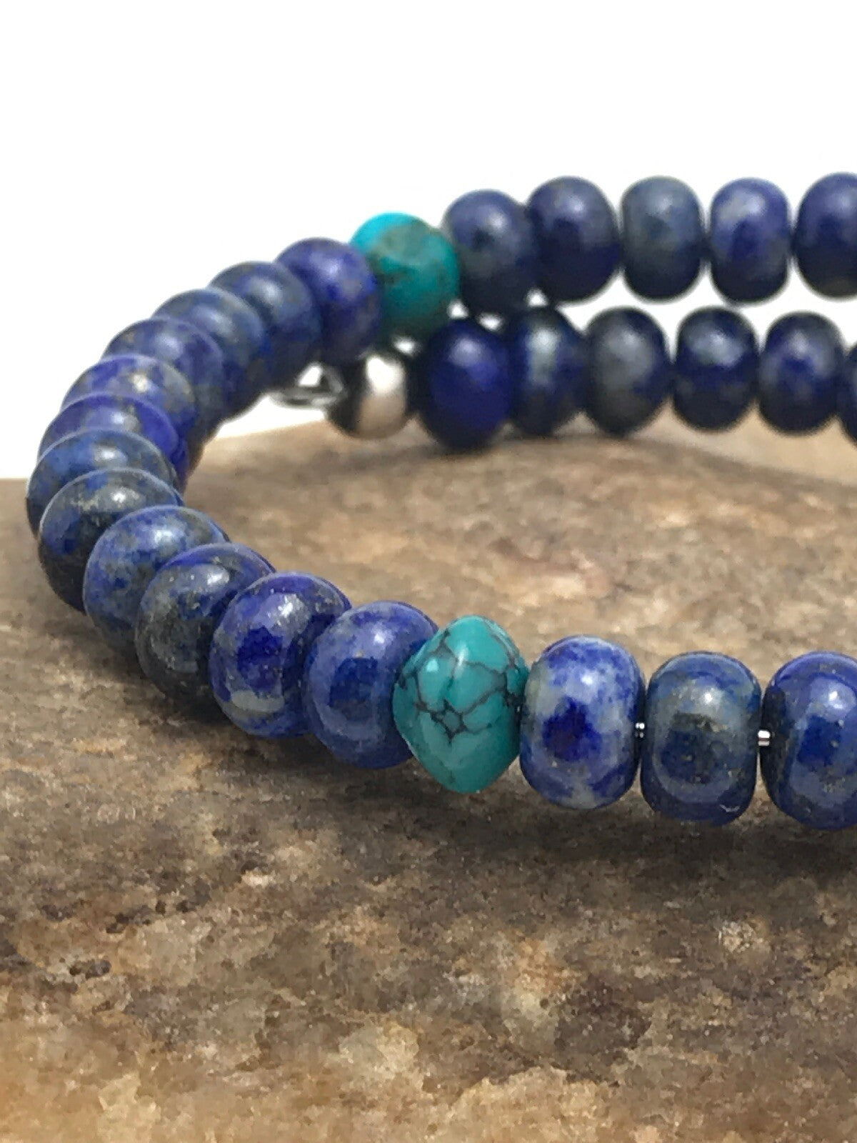 Lapis & Turquoise Bead Navajo Sterling Silver Bracelet 03260