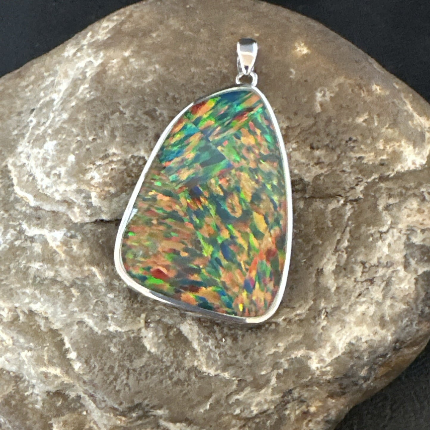 Mens Womens Multicolor Gilson Opal Navajo Sterling Silver Inlay Pendant 18611