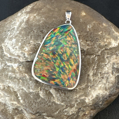 Mens Womens Multicolor Gilson Opal Navajo Sterling Silver Inlay Pendant 18611