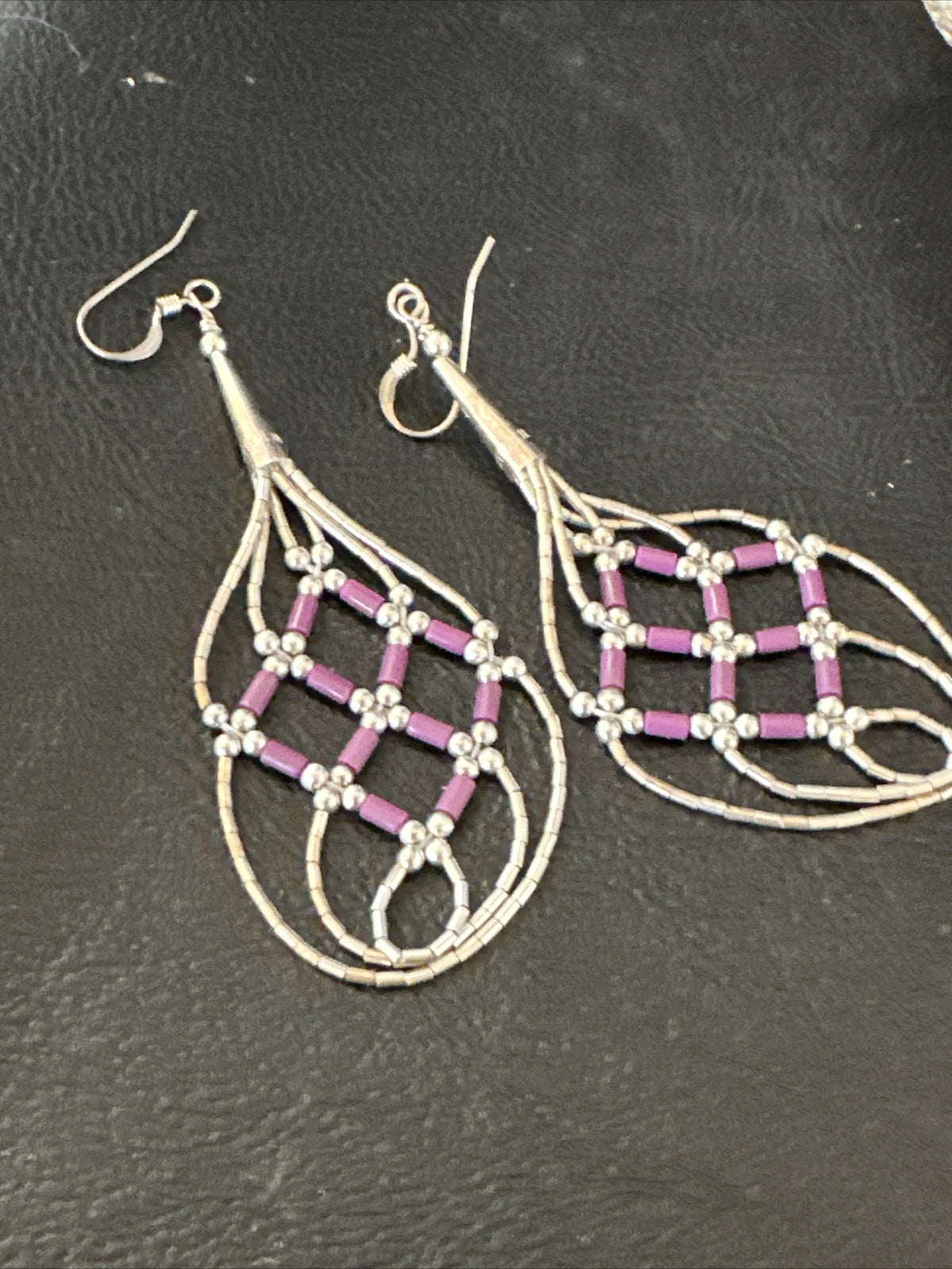 Stone 3 Strand Heishi Liquid Sterling Silver Dangle Earrings 17738