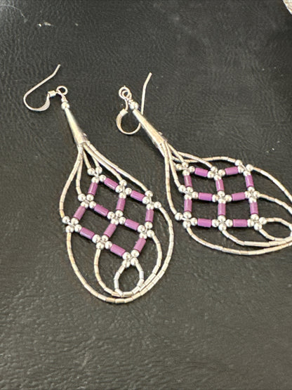 Stone 3 Strand Heishi Liquid Sterling Silver Dangle Earrings 17738