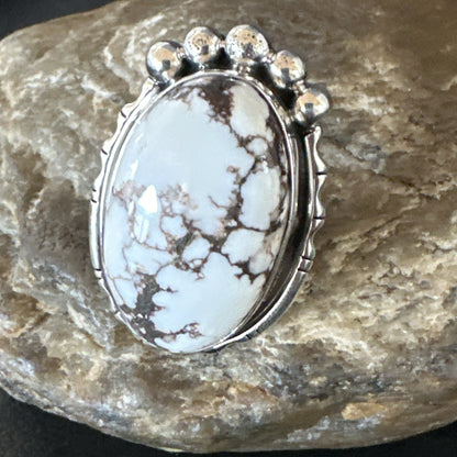 Men’s Womens Wild Horse Turquoise Navajo Sterling Silver Ring Size 7 18011