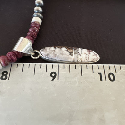 Purple Spiny Oyster Wild Horse Pendant Navajo Sterling Silver Necklace 17795