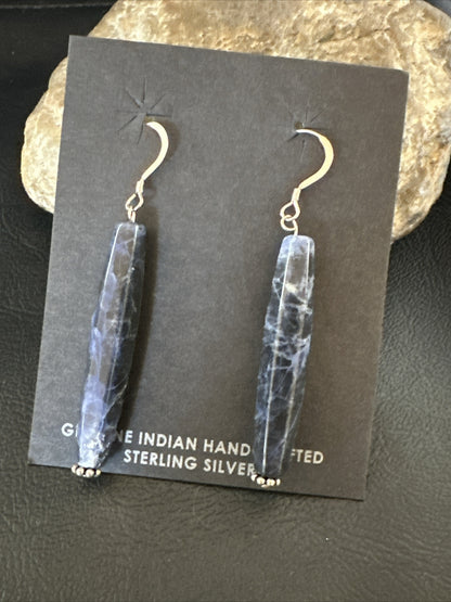 Navajo Blue Labradorite Sterling Silver Dangle Bead Earrings 2041