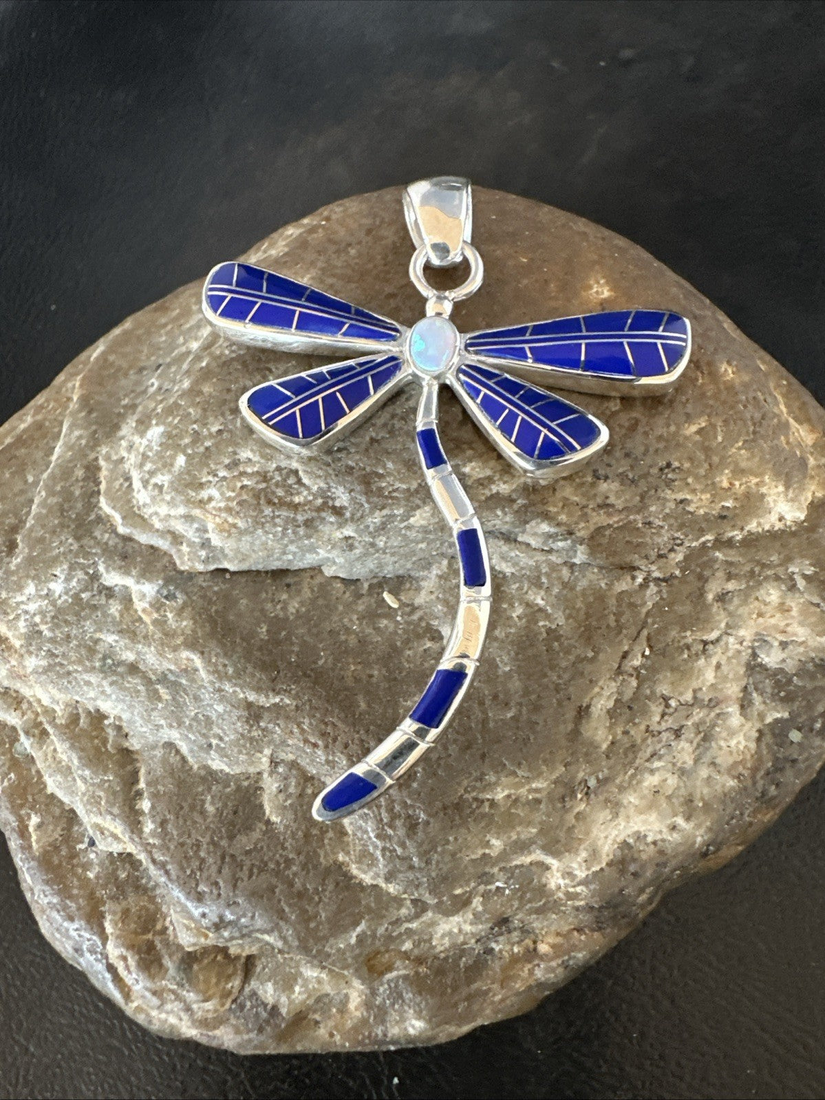 Dragonfly Sterling Silver Blue Lapis Inlay Pendant 19140
