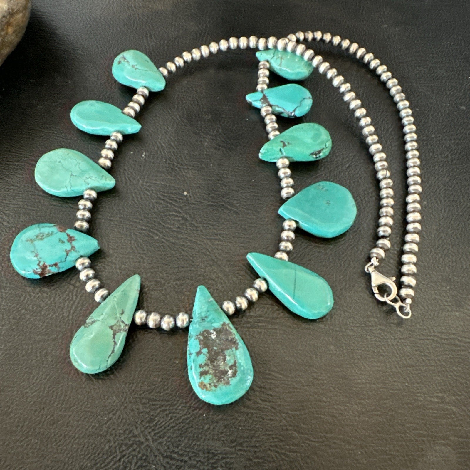 Blue Turquoise Navajo Pearls Sterling Silver  20" Necklace 19509