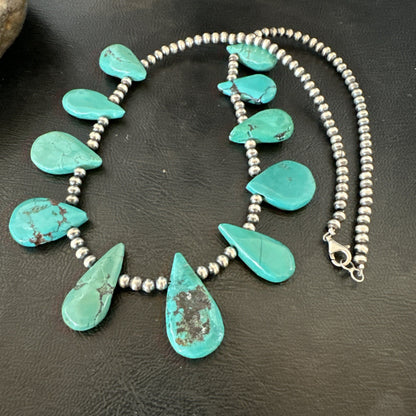 Blue Turquoise Navajo Pearls Sterling Silver  20" Necklace 19509