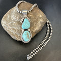 Blue Turquoise 2 Stone Navajo Cluster Pendant | Sterling Silver | Authentic Native American Handmade | 18308