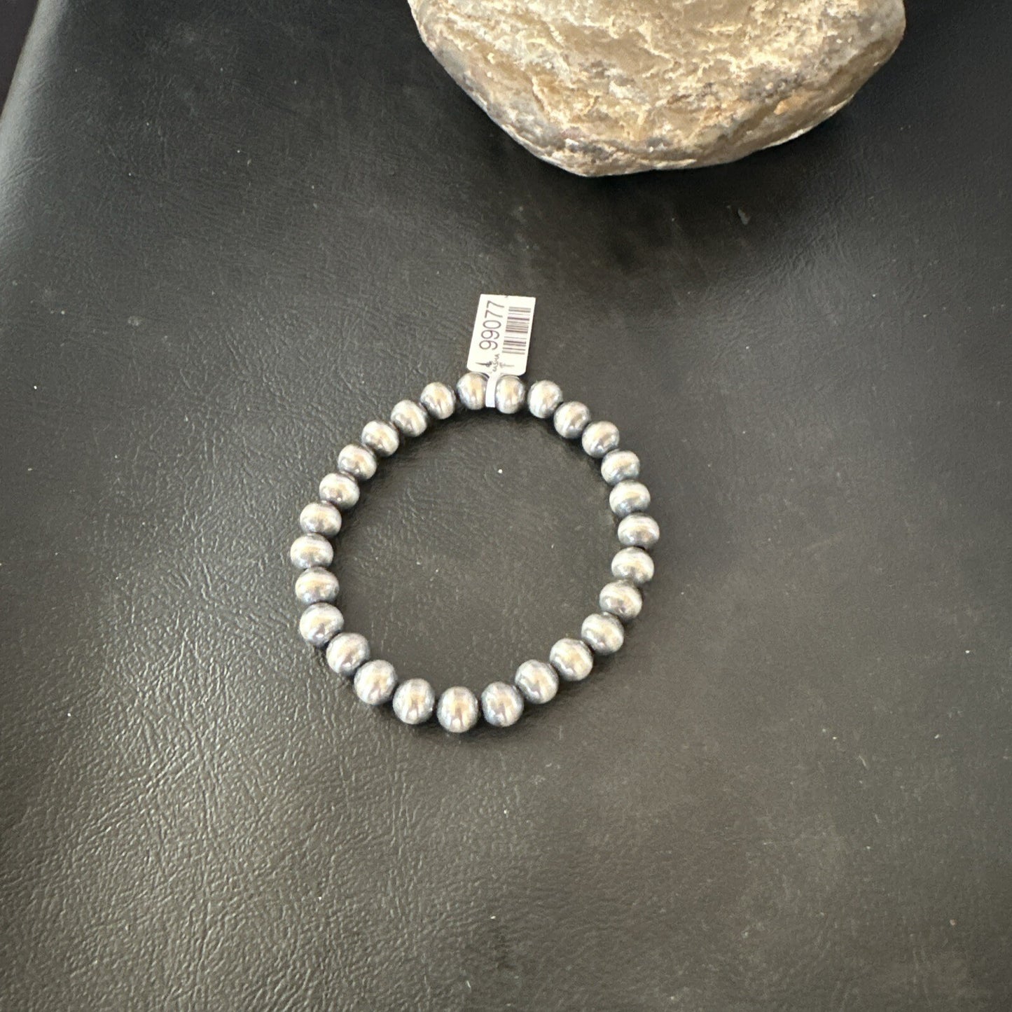 Native American 7mm Beads 7” Sterling Silver Stretch Beads Bracelet 90702