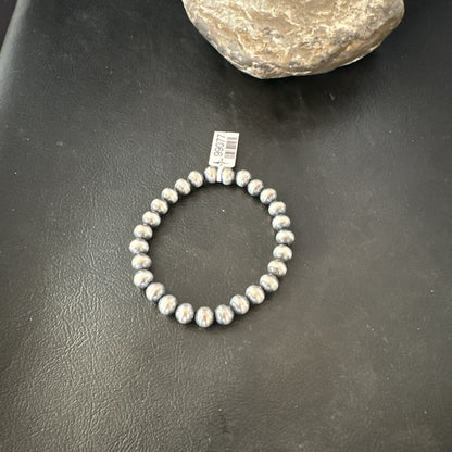 Native American 7mm Beads 7” Sterling Silver Stretch Beads Bracelet 90702