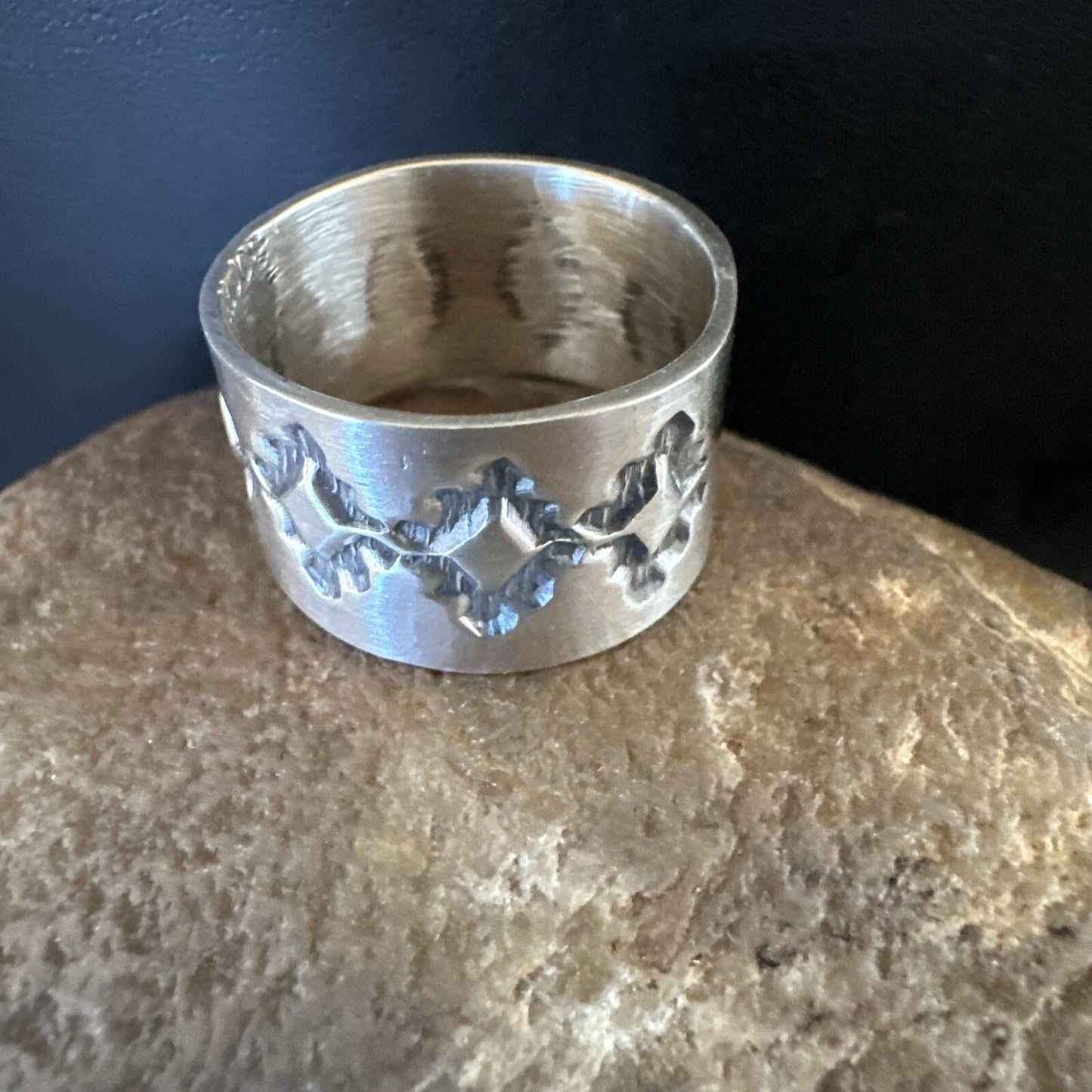 Mens Women Wedding Wide Band Navajo Stamped Sterling Silver Ring Size 9.5 17994