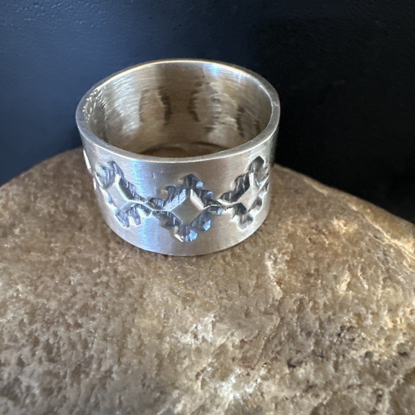 Mens Women Wedding Wide Band Navajo Stamped Sterling Silver Ring Size 9.5 17994