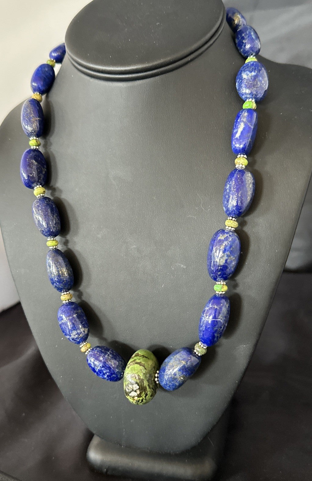 Green Turquoise Lapis Chunky Southwestern Sterling Silver Necklace 21” 19257