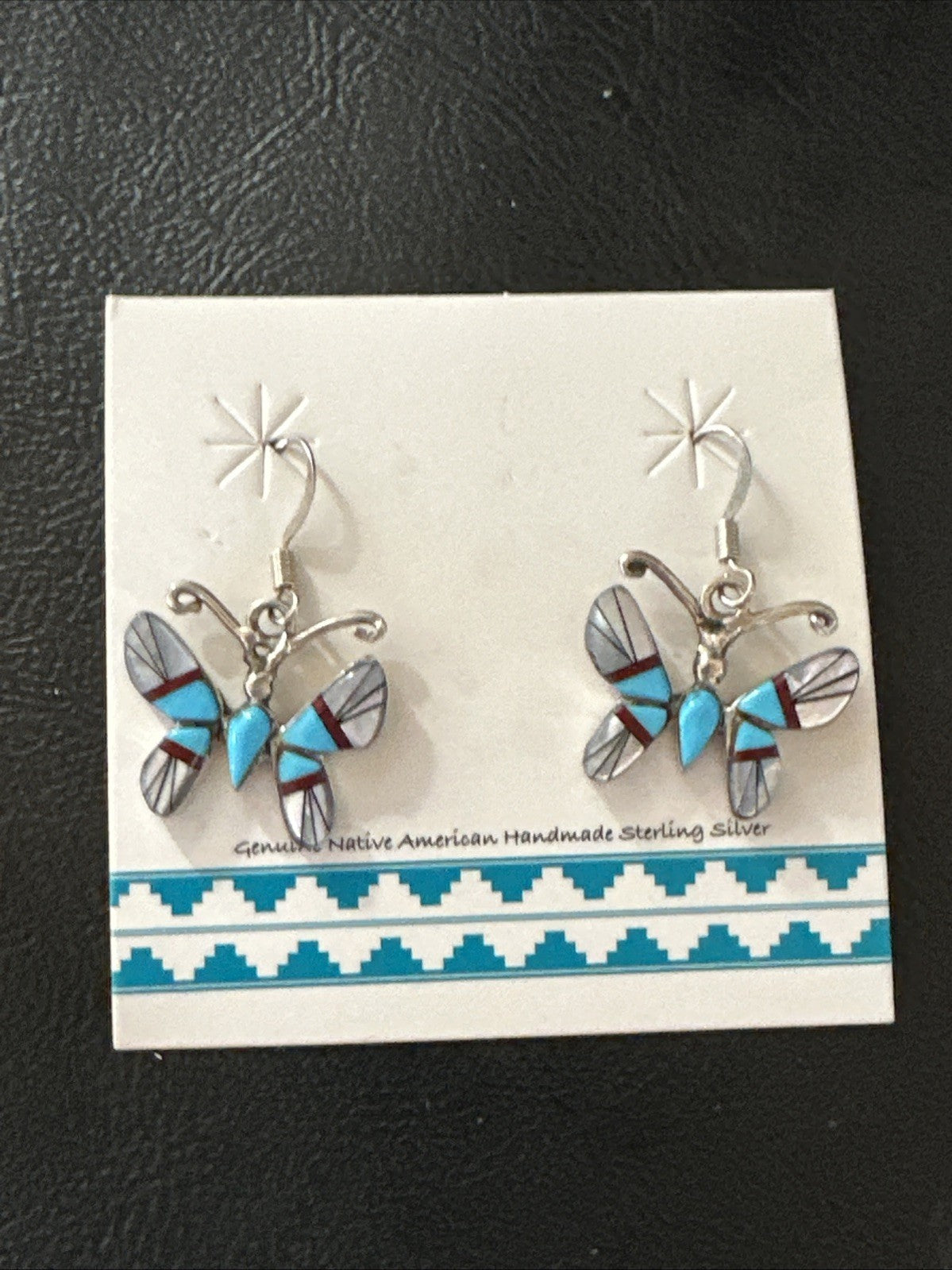 Butterfly Multicolor Turquoise MOP Inlay Sterling Silver Earrings 19816
